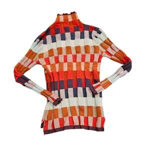 Colorblock Ribbed Knit Mock Neck Sweater Fitted Multicolor Women’s S (Estimated)